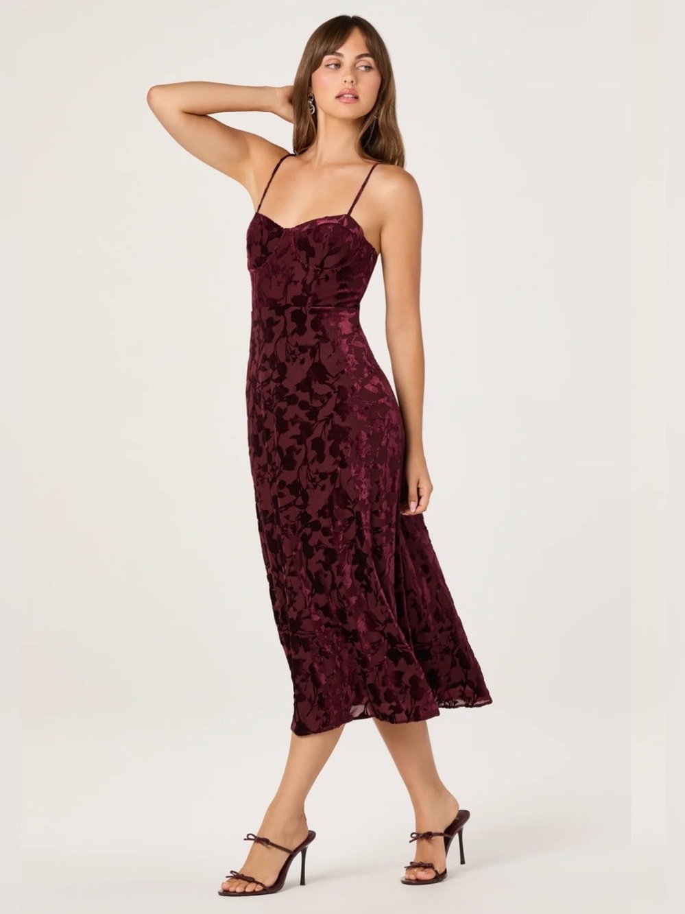 ASTR THE LABEL - Velvet floral Burnout Bustier Midi Dress Size M